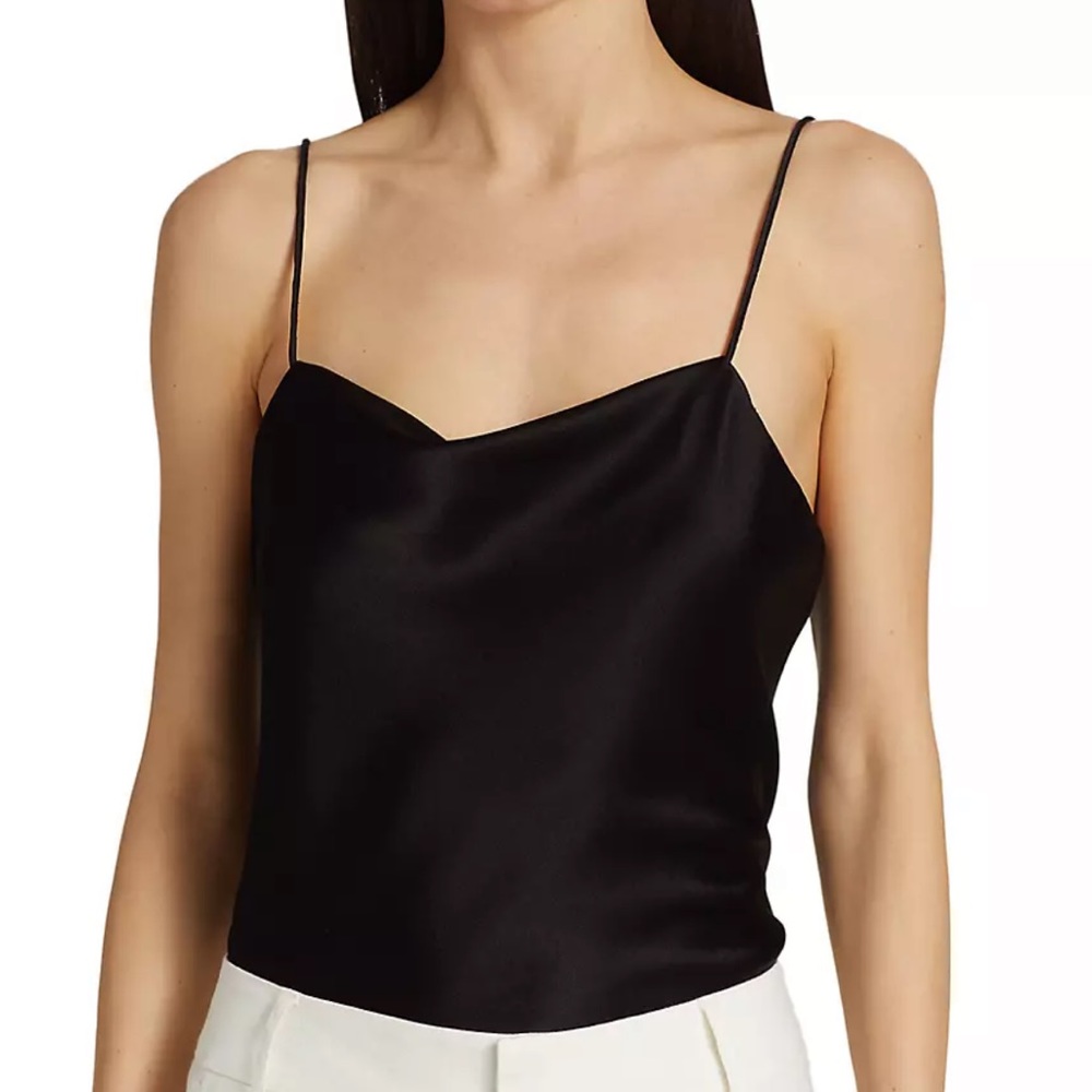 Alice and Olivia Harmon Draped Satin Tank Top in Black